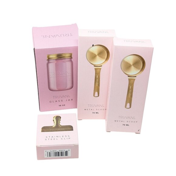 New Truvani Glass Jar, 2 70ml Scoop, and Clip - Picture 1 of 10